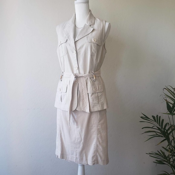 Ny & Co Safari 2 Piece Vest and Skirt Set Size Large Beige - Picture 3 of 10